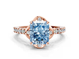 Rose gold Fancy Blue Radiant  Diamond Pave Band with Floral Prong Setting_27