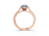 Rose gold Fancy Blue Radiant  Diamond Pave Band with Floral Prong Setting_30