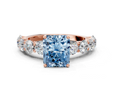 Rose gold Fancy Blue Radiant  Diamond Prong Setting with Side Stones on a Pave Band_139