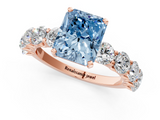 Rose gold Fancy Blue Radiant  Diamond Prong Setting with Side Stones on a Pave Band_140