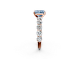 Rose gold Fancy Blue Radiant  Diamond Prong Setting with Side Stones on a Pave Band_141