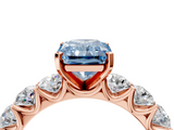 Rose gold Fancy Blue Radiant  Diamond Prong Setting with Side Stones on a Pave Band_143