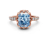 Rose gold Fancy Blue Radiant  Diamond Solitaire Ring with Shared Prong Pavé Band_54
