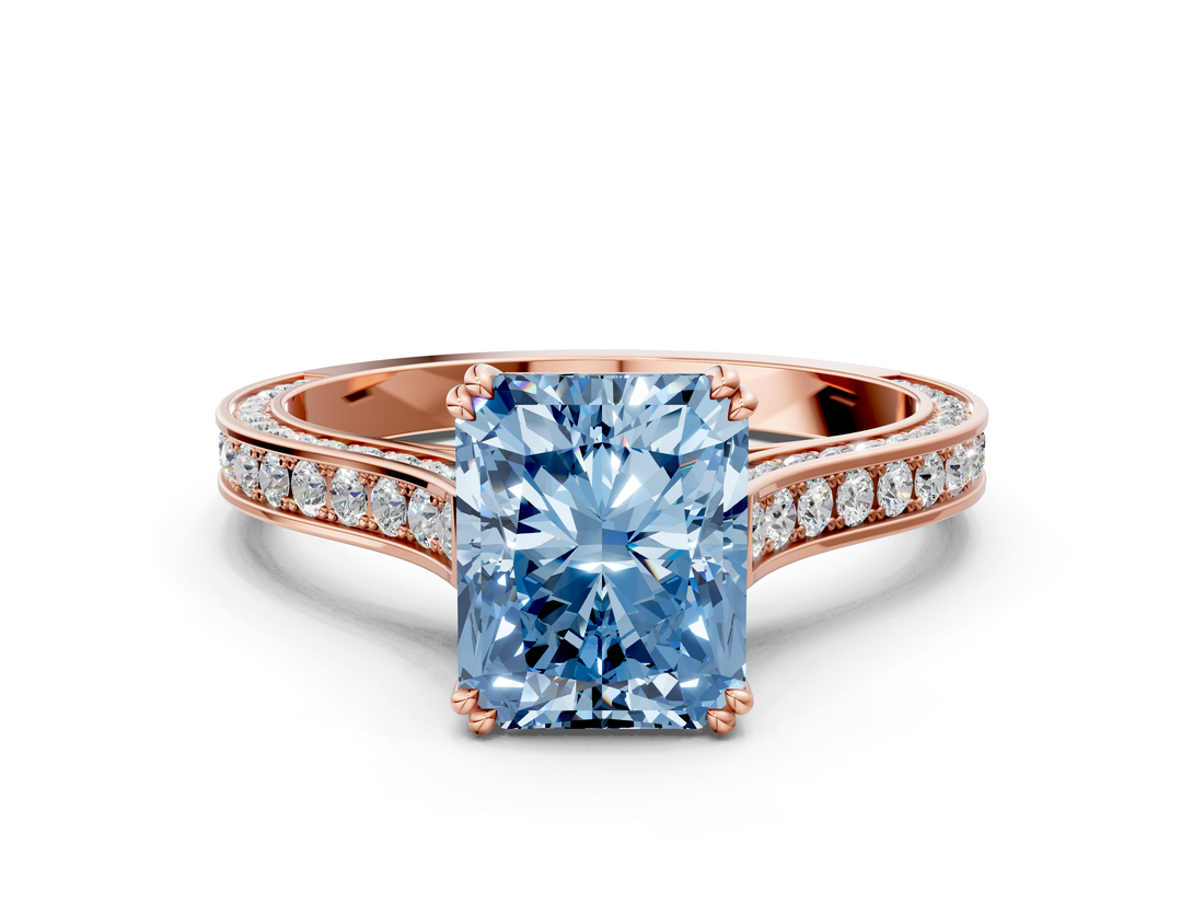 Rose gold Fancy Blue Radiant  Diamond Solitaire with Pave Band and Six-Prong Setting_20