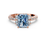 Rose gold Fancy Blue Radiant  Diamond Three-Stone Pave Band with Four-Prong Setting_20