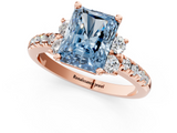 Rose gold Fancy Blue Radiant  Diamond Three-Stone Pave Band with Four-Prong Setting_21
