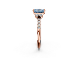 Rose gold Fancy Blue Radiant  Diamond Three-Stone Pave Band with Four-Prong Setting_22