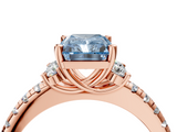 Rose gold Fancy Blue Radiant  Diamond Three-Stone Pave Band with Four-Prong Setting_24