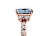Rose gold Fancy Blue Radiant  Diamond Three-Stone Pave Band with Four-Prong Setting_25