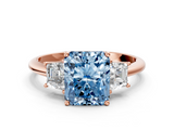 Rose gold Fancy Blue Radiant  Diamond Three-Stone Ring with Trapezoid Side Stones and Prong Setting_17