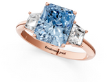 Rose gold Fancy Blue Radiant  Diamond Three-Stone Ring with Trapezoid Side Stones and Prong Setting_18