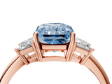 Rose gold Fancy Blue Radiant  Diamond Three-Stone Ring with Trapezoid Side Stones and Prong Setting_21