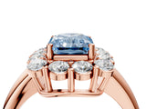 Rose gold Fancy Blue Radiant  Halo Cluster Diamond Engagement Ring with Prong Setting and Polished Band_29