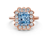 Rose gold Fancy Blue Radiant  Halo Cluster Diamond Engagement Ring with Solitaire Band and Prong Setting_49