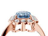 Rose gold Fancy Blue Radiant  Halo Cluster Diamond Engagement Ring with Solitaire Band and Prong Setting_53