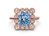 Rose gold Fancy Blue Radiant  Halo Diamond Cluster Engagement Ring with Milgrain Bezel Setting and Solitaire Band_45