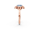 Rose gold Fancy Blue Radiant  Halo Diamond Cluster Engagement Ring with Milgrain Bezel Setting and Solitaire Band_47
