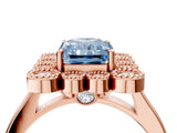 Rose gold Fancy Blue Radiant  Halo Diamond Cluster Engagement Ring with Milgrain Bezel Setting and Solitaire Band_49