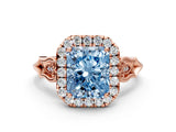 Rose gold Fancy Blue Radiant  Halo Diamond Engagement Ring with Filigree Band and Four-Prong Setting_81