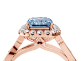 Rose gold Fancy Blue Radiant  Halo Diamond Engagement Ring with Filigree Band and Four-Prong Setting_85