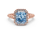 Rose gold Fancy Blue Radiant  Halo Diamond Engagement Ring with Intricate Filigree Band and Four-Prong Setting_54