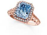Rose gold Fancy Blue Radiant  Halo Diamond Engagement Ring with Intricate Filigree Band and Four-Prong Setting_55