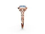 Rose gold Fancy Blue Radiant  Halo Diamond Engagement Ring with Intricate Filigree Band and Four-Prong Setting_56