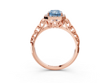 Rose gold Fancy Blue Radiant  Halo Diamond Engagement Ring with Intricate Filigree Band and Four-Prong Setting_57