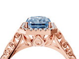 Rose gold Fancy Blue Radiant  Halo Diamond Engagement Ring with Intricate Filigree Band and Four-Prong Setting_58