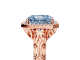 Rose gold Fancy Blue Radiant  Halo Diamond Engagement Ring with Intricate Filigree Band and Four-Prong Setting_59