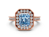 Rose gold Fancy Blue Radiant  Halo Diamond Engagement Ring with Milgrain Pave Band and Four-Prong Setting_51
