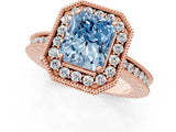 Rose gold Fancy Blue Radiant  Halo Diamond Engagement Ring with Milgrain Pave Band and Four-Prong Setting_52