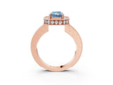 Rose gold Fancy Blue Radiant  Halo Diamond Engagement Ring with Milgrain Pave Band and Four-Prong Setting_54