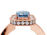 Rose gold Fancy Blue Radiant  Halo Diamond Engagement Ring with Milgrain Pave Band and Four-Prong Setting_55
