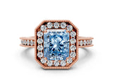 Rose gold Fancy Blue Radiant  Halo Diamond Engagement Ring with Milgrain Pave Band and Four-Prong Setting_63