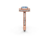 Rose gold Fancy Blue Radiant  Halo Diamond Engagement Ring with Milgrain Pave Band and Four-Prong Setting_65