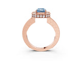 Rose gold Fancy Blue Radiant  Halo Diamond Engagement Ring with Milgrain Pave Band and Four-Prong Setting_66