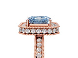 Rose gold Fancy Blue Radiant  Halo Diamond Engagement Ring with Milgrain Pave Band and Four-Prong Setting_68