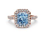 Rose gold Fancy Blue Radiant  Halo Diamond Engagement Ring with Pavé Band and Four-Prong Setting_141