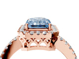 Rose gold Fancy Blue Radiant  Halo Diamond Engagement Ring with Pavé Band and Four-Prong Setting_145