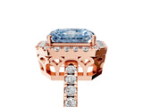 Rose gold Fancy Blue Radiant  Halo Diamond Engagement Ring with Pavé Band and Four-Prong Setting_146