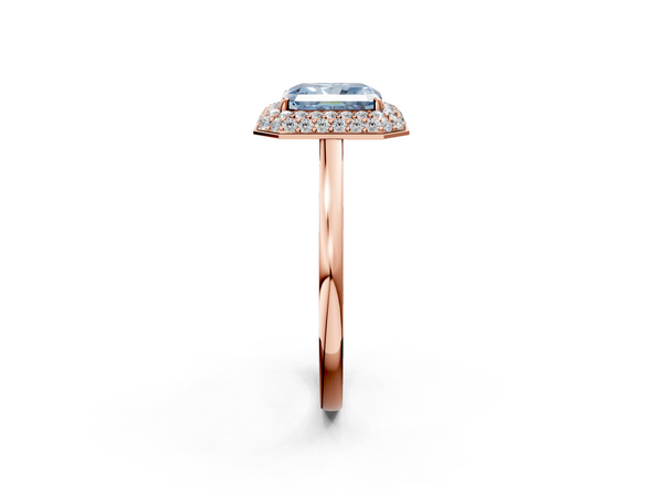 Rose gold Fancy Blue Radiant  Halo Diamond Engagement Ring with Solitaire Band and Four-Prong Setting
