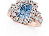Rose gold Fancy Blue Radiant  Halo Diamond Engagement Ring with Split Shank and Four-Prong Setting 1