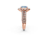 Rose gold Fancy Blue Radiant  Halo Diamond Engagement Ring with Split Shank and Prong Setting_68