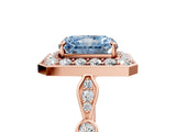 Rose gold Fancy Blue Radiant  Halo Diamond Engagement Ring with Twisted Band and Four-Prong Setting 1