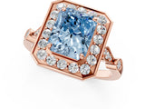 Rose gold Fancy Blue Radiant  Halo Diamond Engagement Ring with Twisted Band and Four-Prong Setting 3