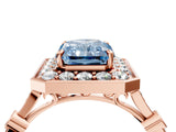 Rose gold Fancy Blue Radiant  Halo Diamond Engagement Ring with Twisted Band and Four-Prong Setting