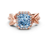 Rose gold Fancy Blue Radiant  Halo Diamond Floral Band with Four-Prong Setting_55