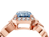 Rose gold Fancy Blue Radiant  Halo Diamond Floral Band with Four-Prong Setting_59