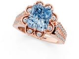 Rose gold Fancy Blue Radiant  Halo Diamond Floral Split Shank Engagement Ring 1